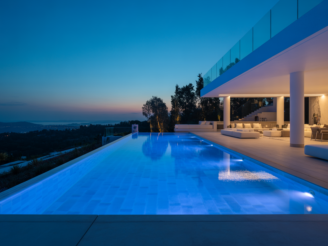 Piscina infinity con iluminación